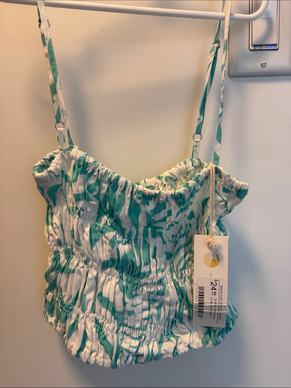Ocean Drive Mint & White Smocked Strappy Crop Top